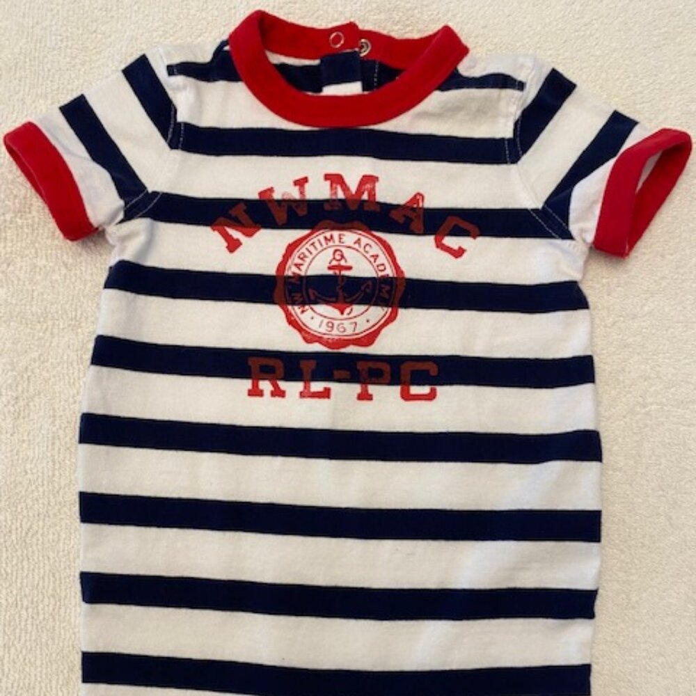 Ralph Lauren Polo Baby Boy Romper Red White and Blue Stripes 3 Months -